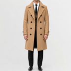 Men’s Trench Coat – Double Breasted Long Wool-Style Winter Overcoat