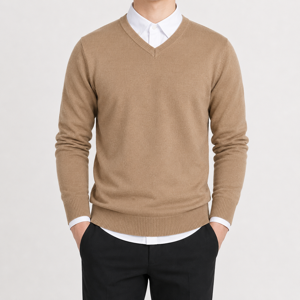 Men’s V Neck Jumper – Classic Knitted Long Sleeve Pullover