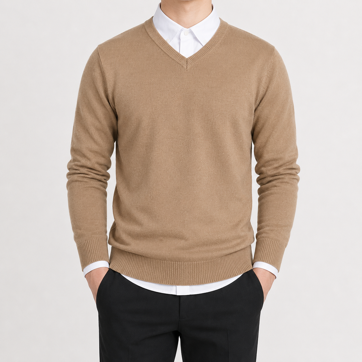 Men’s V Neck Jumper – Classic Knitted Long Sleeve Pullover