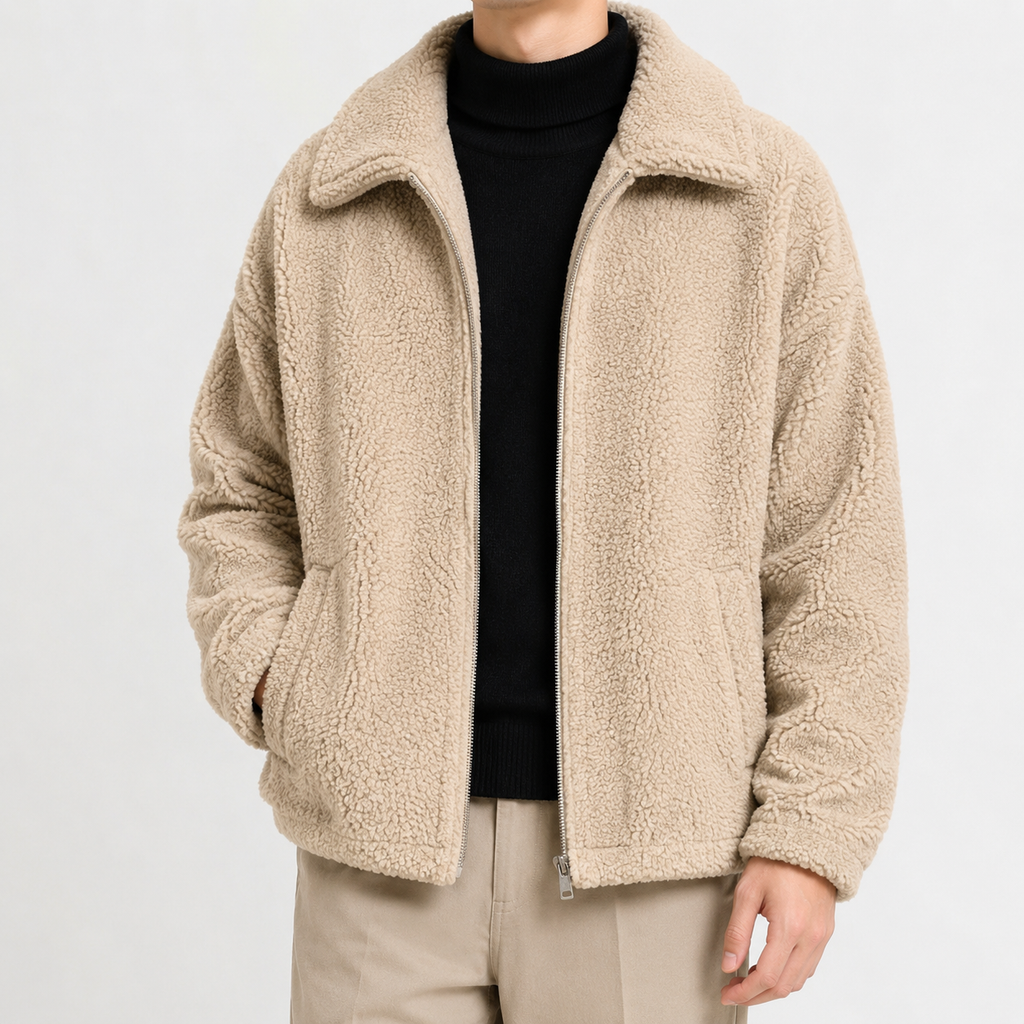 Men’s Sherpa Fleece Jacket – Loose Fit Plush Winter Coat