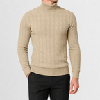Men’s Cable Knit Jumper – Roll Neck Long Sleeve Knitted Pullover