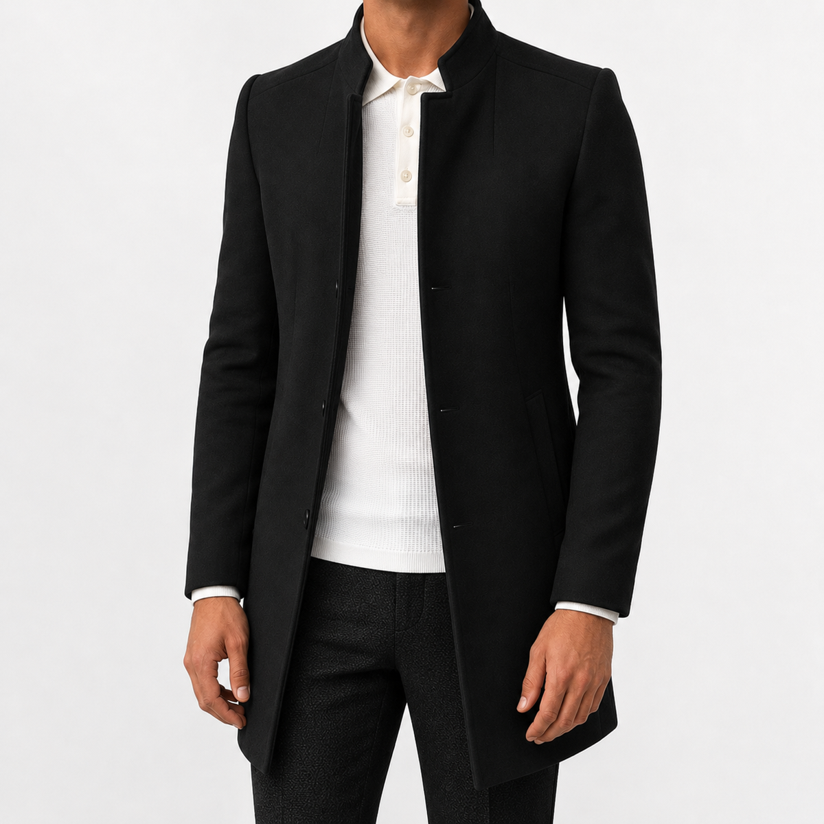 Men’s Overcoat – Slim Fit Solid Colour Long Coat for Smart Casual Wear