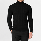 Men’s Cable Knit Jumper – Roll Neck Long Sleeve Knitted Pullover