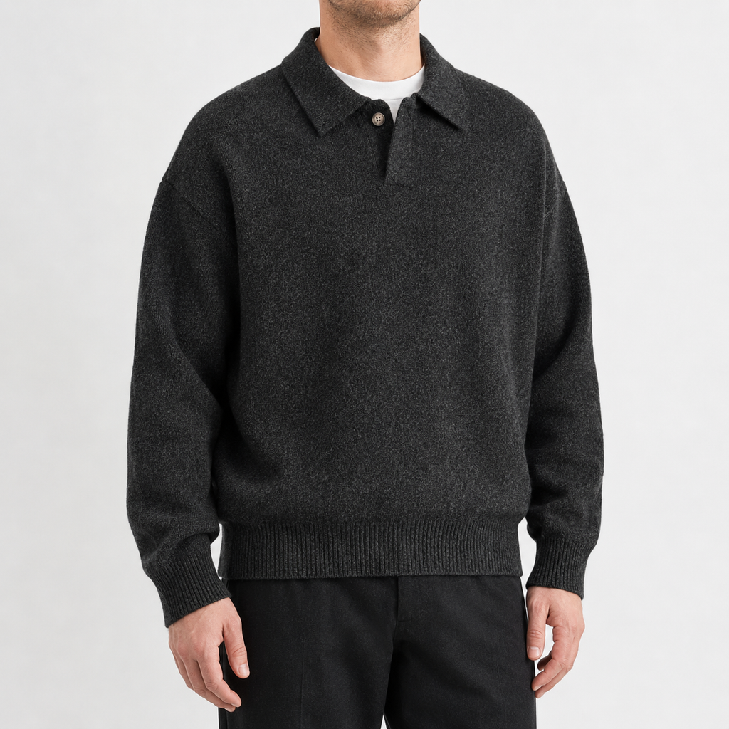Men’s Polo Jumper – Relaxed Fit Knitted Pullover with Single Button Collar