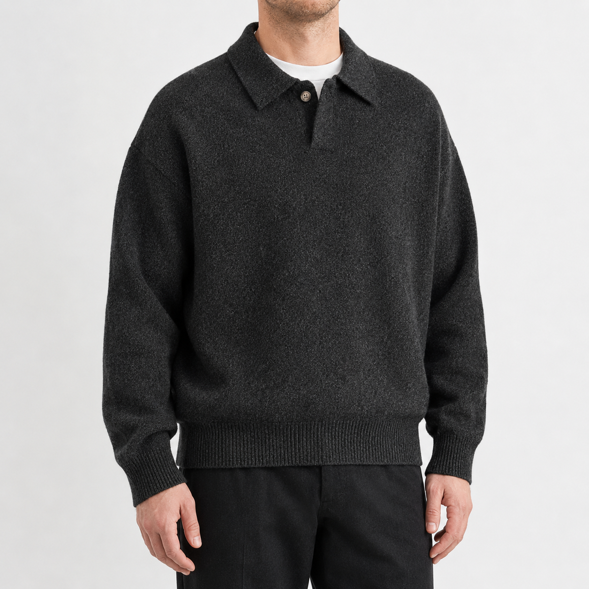 Men’s Polo Jumper – Relaxed Fit Knitted Pullover with Single Button Collar
