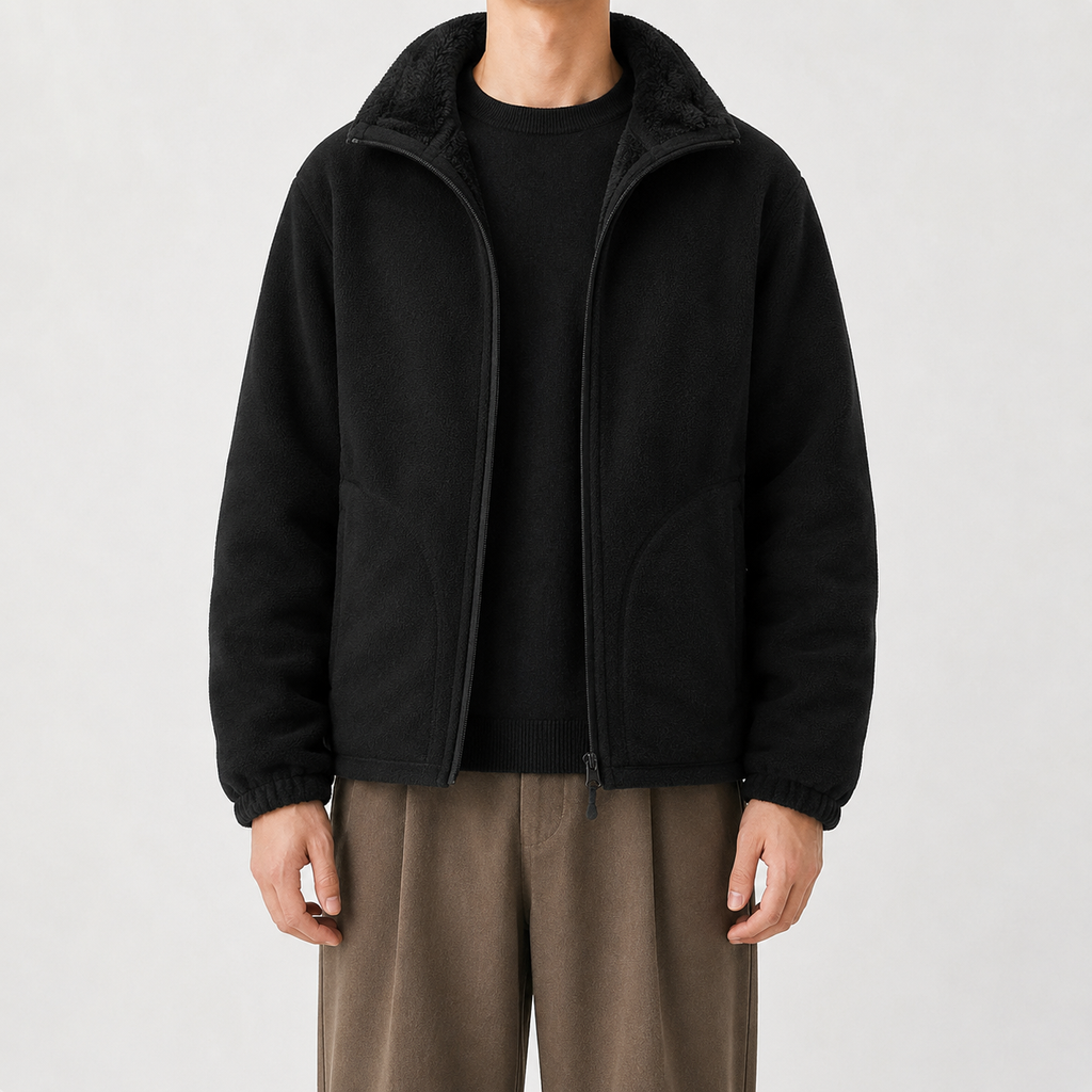 Men’s Reversible Fleece Jacket – Thickened Double-Sided Warm Casual Coat