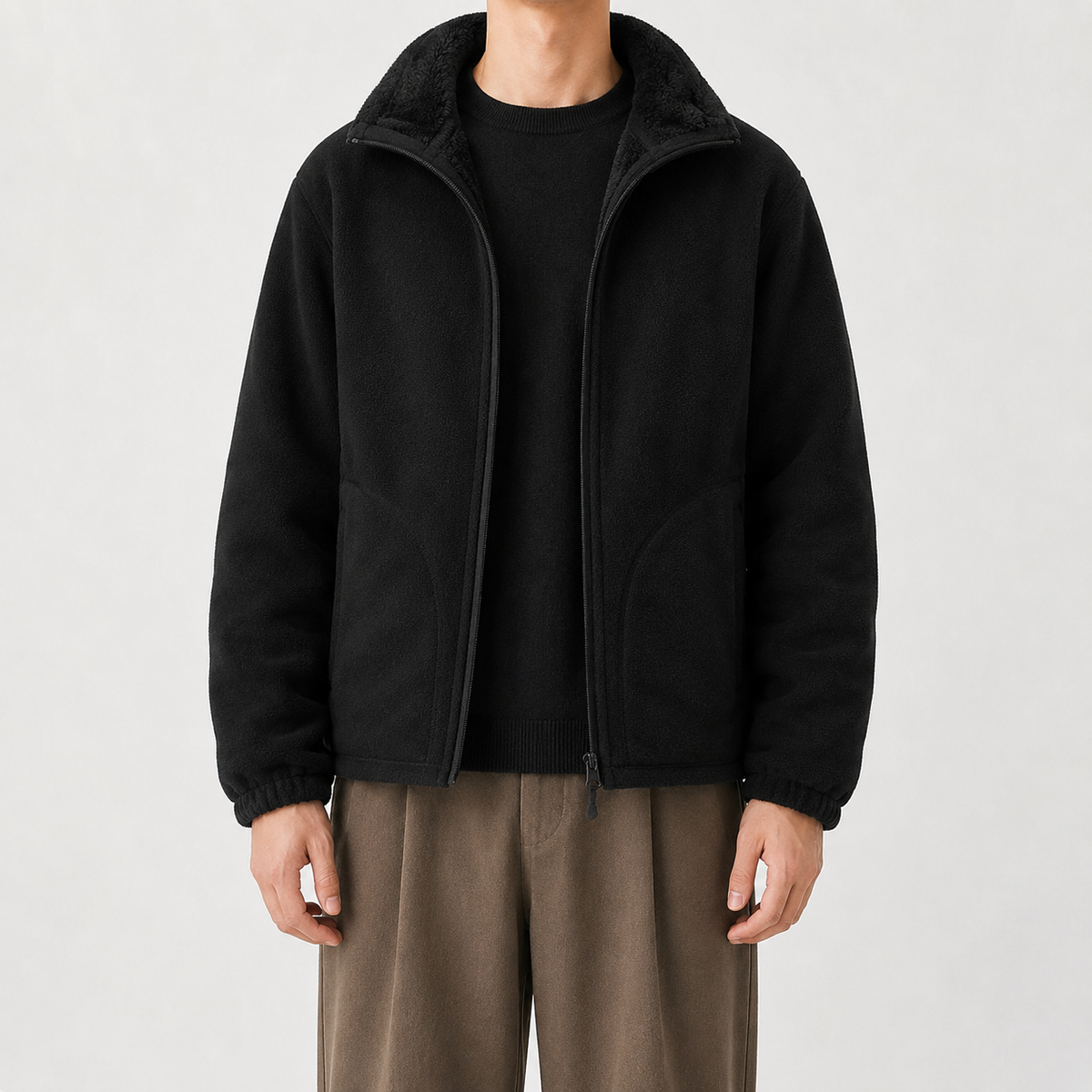 Men’s Reversible Fleece Jacket – Thickened Double-Sided Warm Casual Coat
