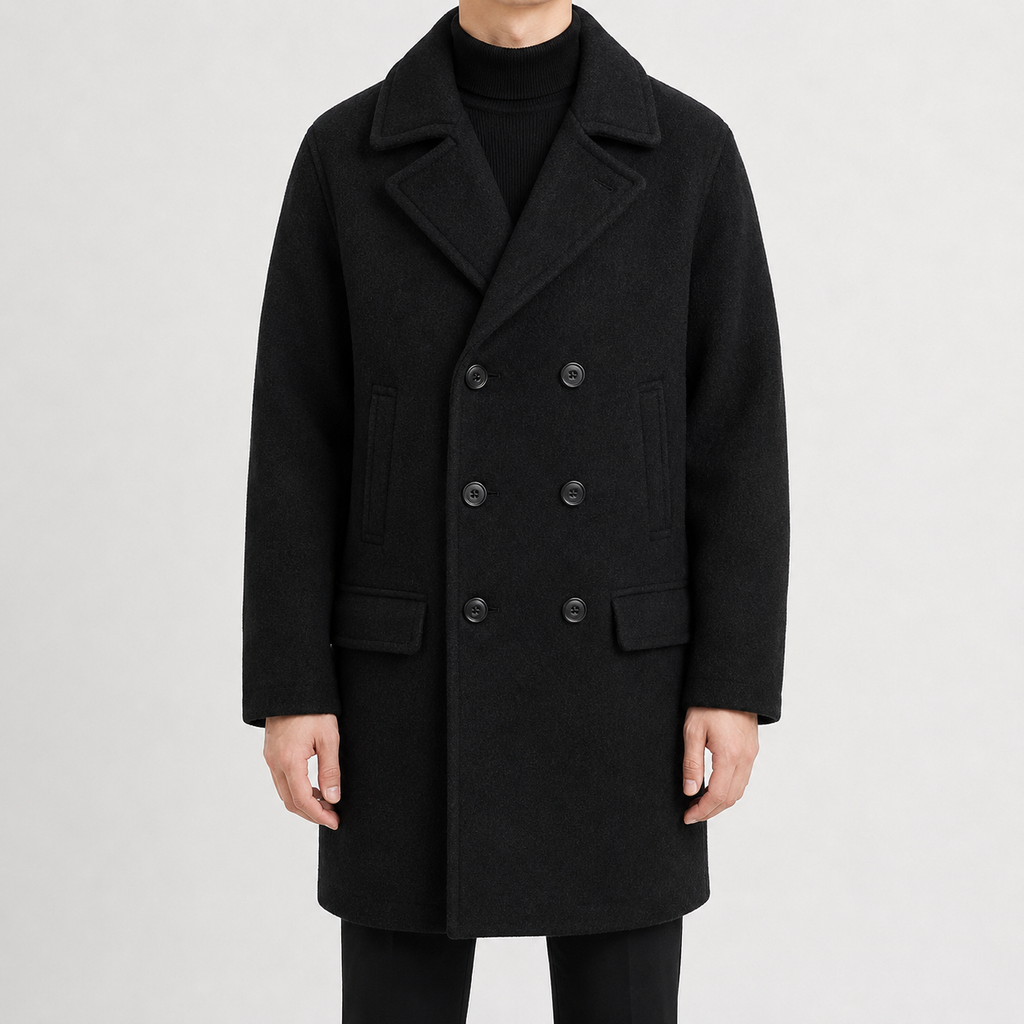 Men’s Trench Coat – Classic Double Breasted Wool-Style Long Coat