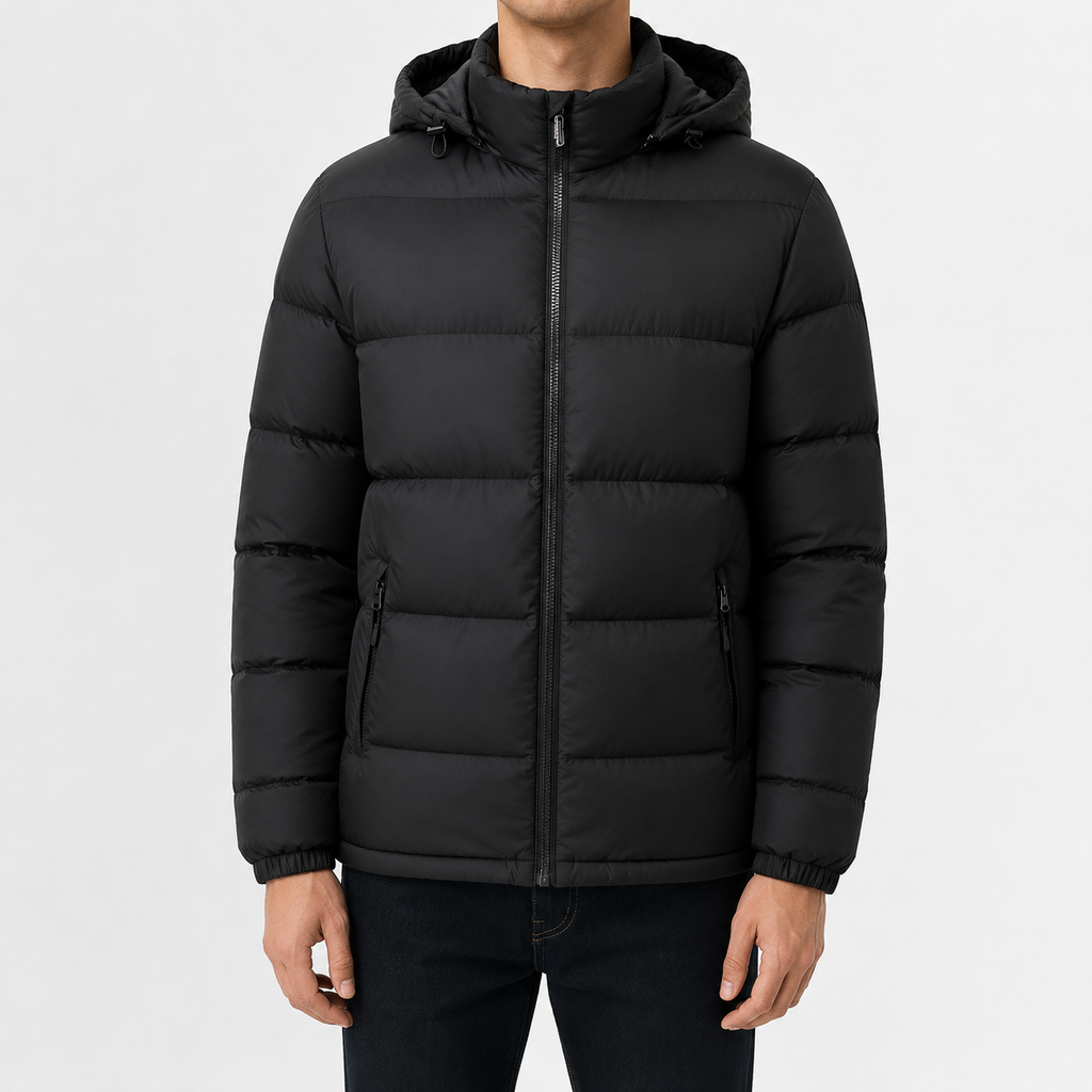 Men’s Hooded Quilted Jacket – Warm Padded Winter Coat with Hood