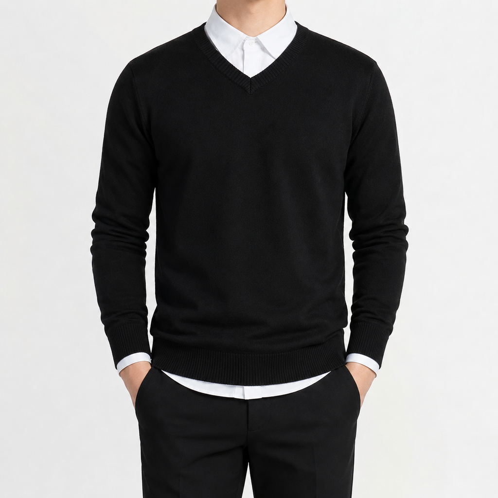 Men’s V Neck Jumper – Classic Knitted Long Sleeve Pullover