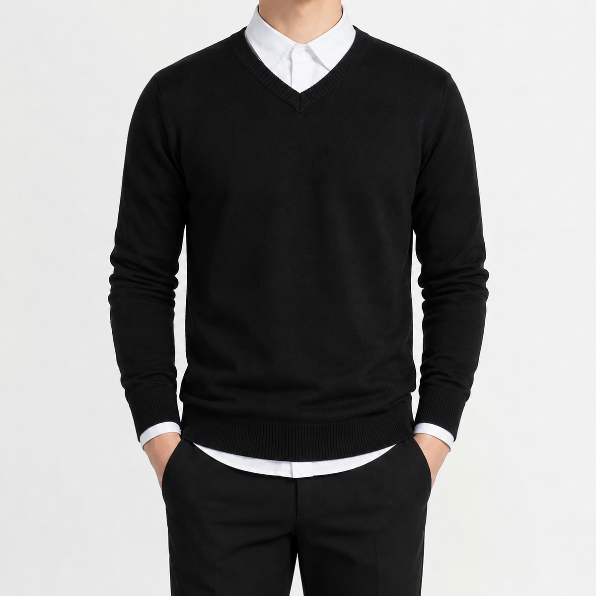 Men’s V Neck Jumper – Classic Knitted Long Sleeve Pullover