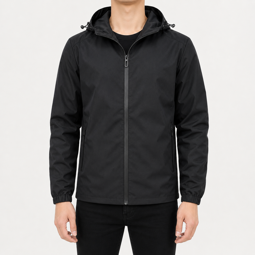 Men’s Waterproof Jacket – Hooded Casual Raincoat with Long Sleeves