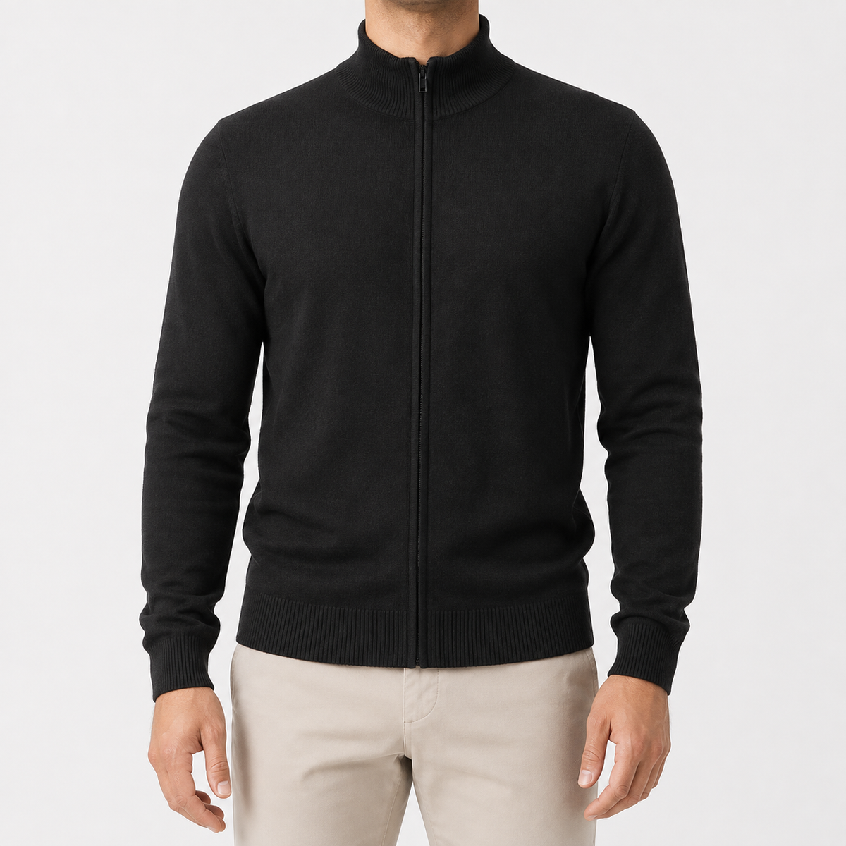 Men’s Zip Up Cardigan – Stand Collar Knitted Casual Jumper
