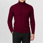 Men’s Cable Knit Jumper – Roll Neck Long Sleeve Knitted Pullover