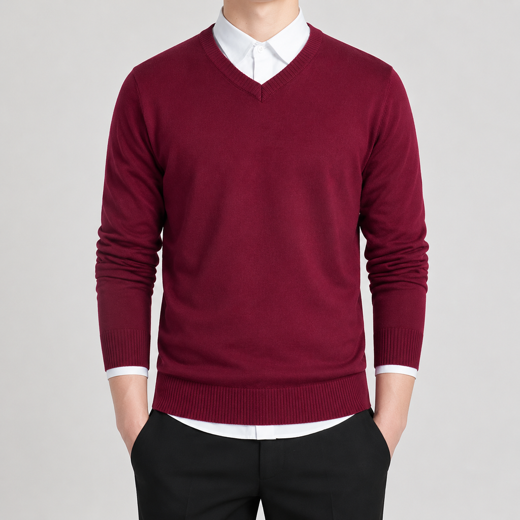 Men’s V Neck Jumper – Classic Knitted Long Sleeve Pullover