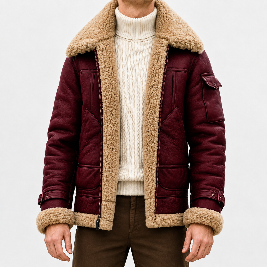 Men’s Leather Jacket – Faux Fur Lined Winter Coat with Thick Imitation Leather