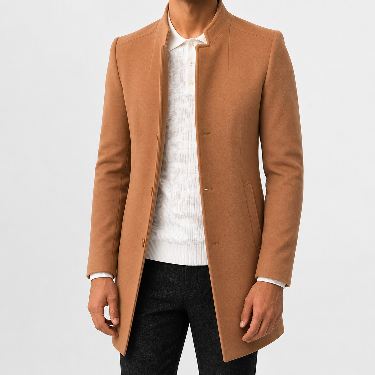 Men’s Overcoat – Slim Fit Solid Colour Long Coat for Smart Casual Wear