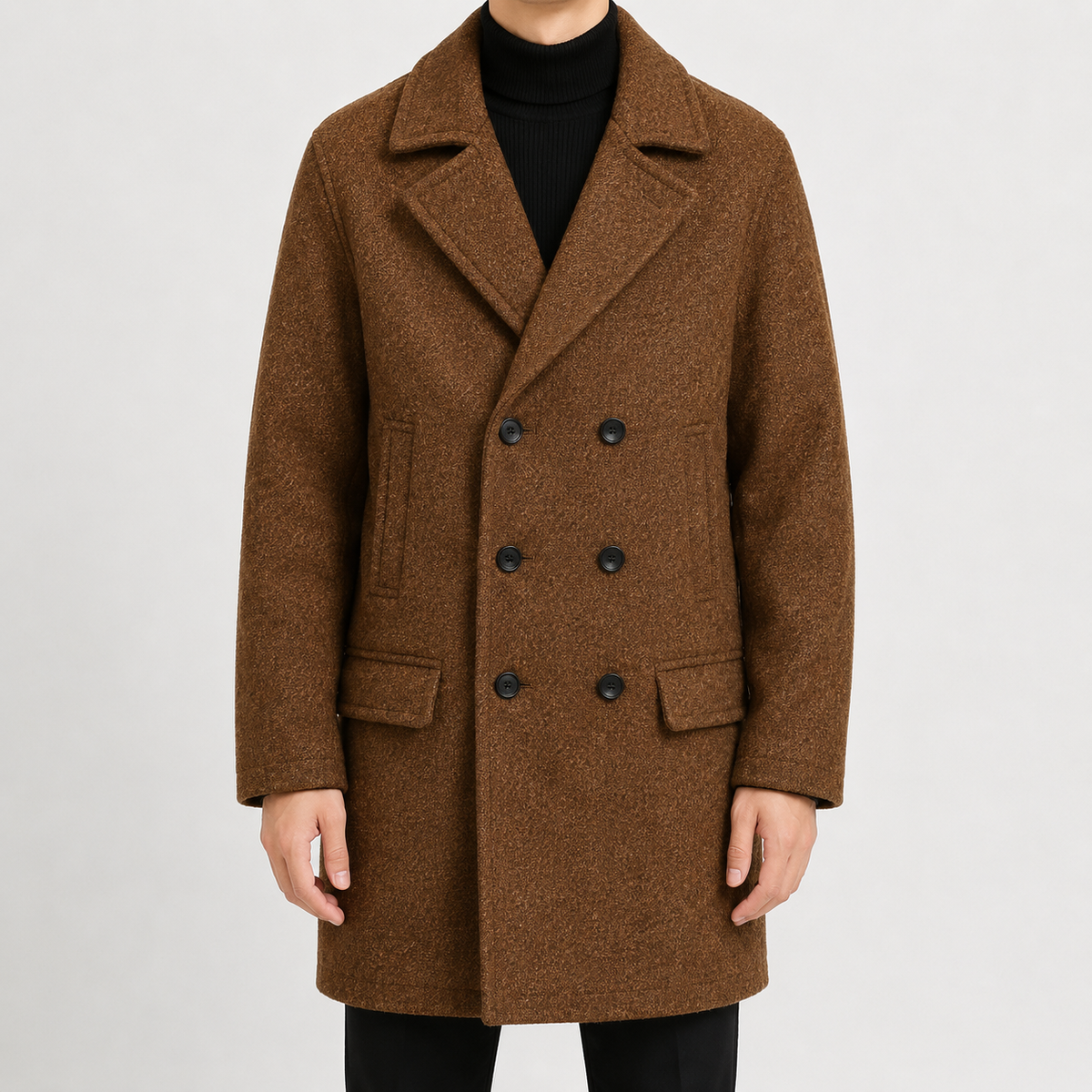 Men’s Trench Coat – Classic Double Breasted Wool-Style Long Coat