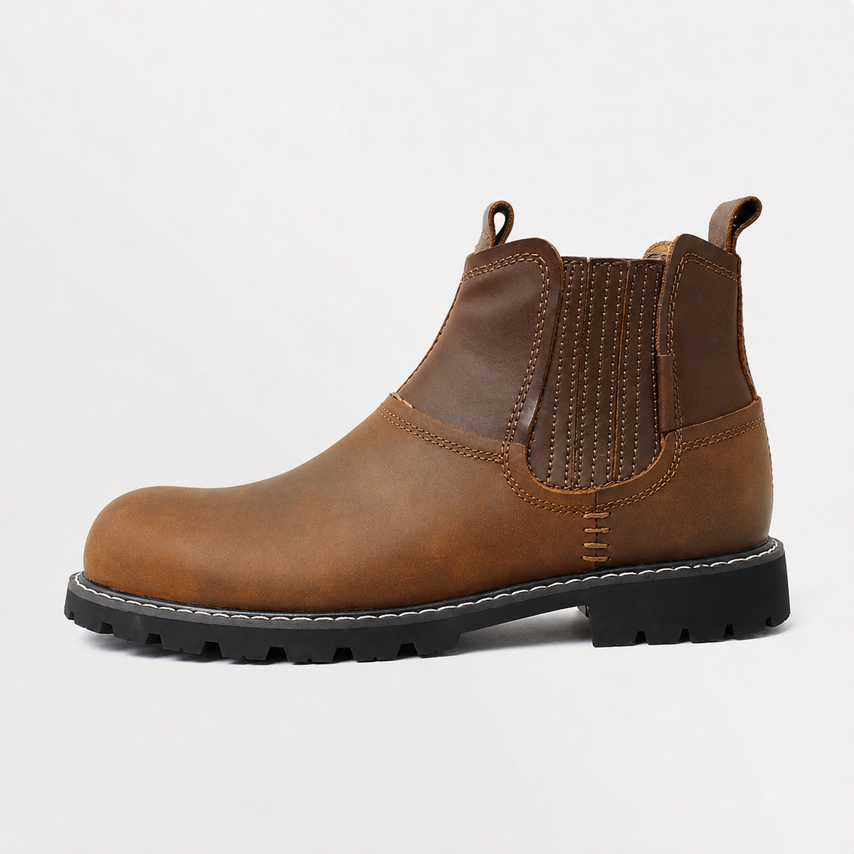 Men’s Leather Walking Boots – Round Toe Ankle Hiking Boots