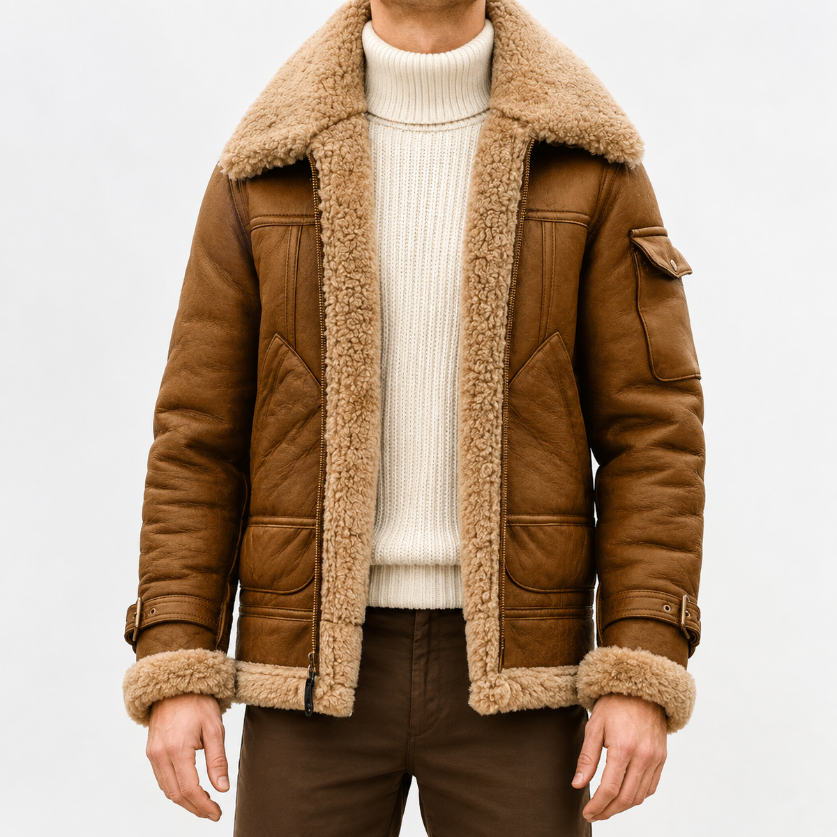 Men’s Leather Jacket – Faux Fur Lined Winter Coat with Thick Imitation Leather