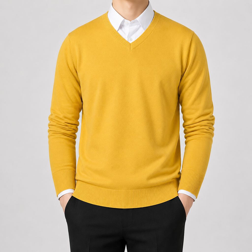Men’s V Neck Jumper – Classic Knitted Long Sleeve Pullover
