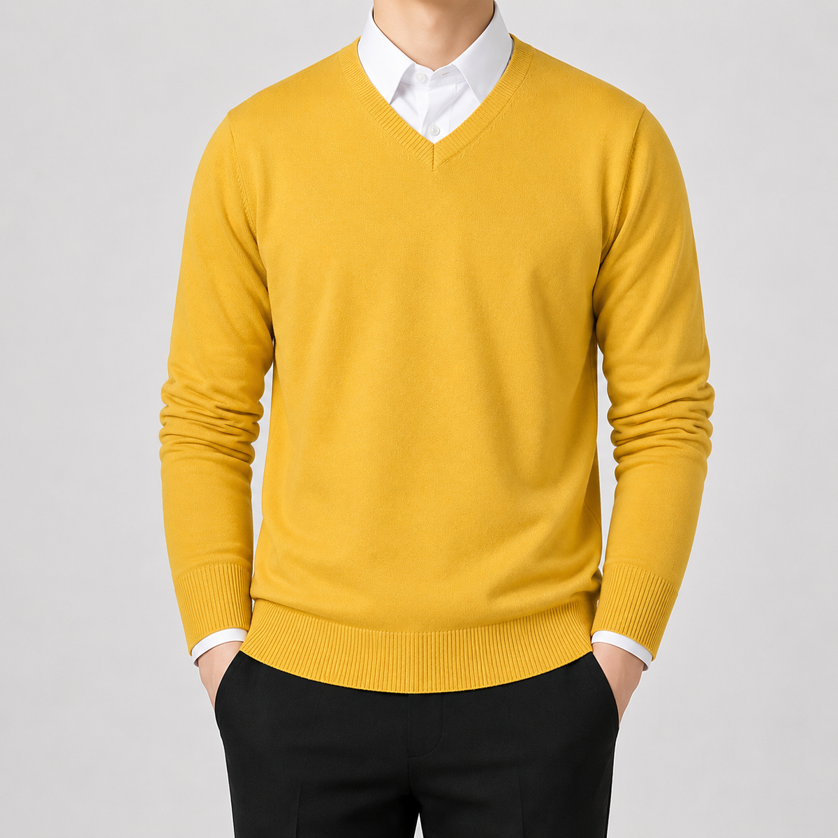 Men’s V Neck Jumper – Classic Knitted Long Sleeve Pullover