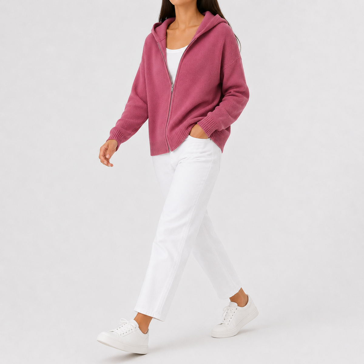 Women’s Knitted Hoodie – Full Zip Hooded Cardigan Jumper