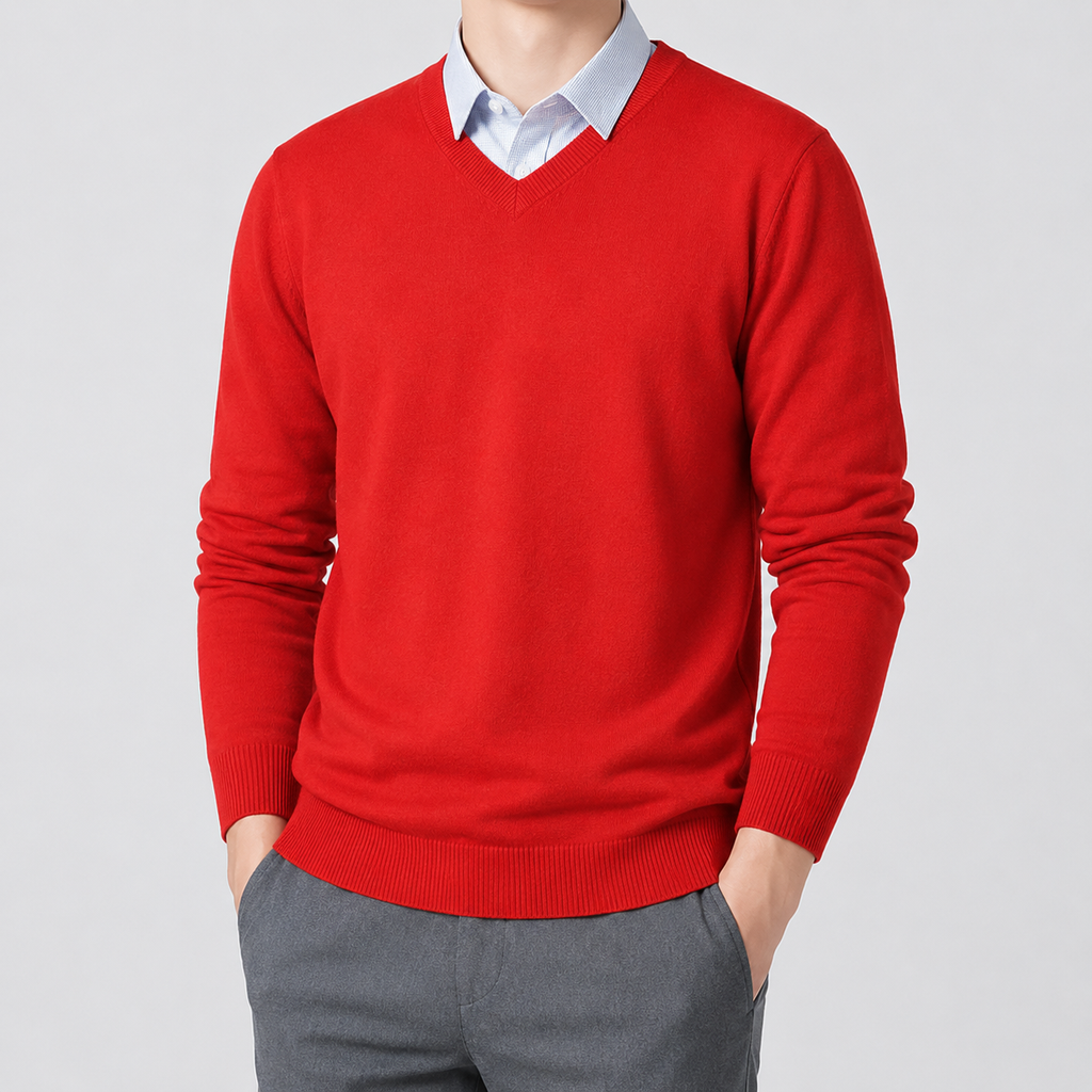 Men’s V Neck Jumper – Classic Knitted Long Sleeve Pullover