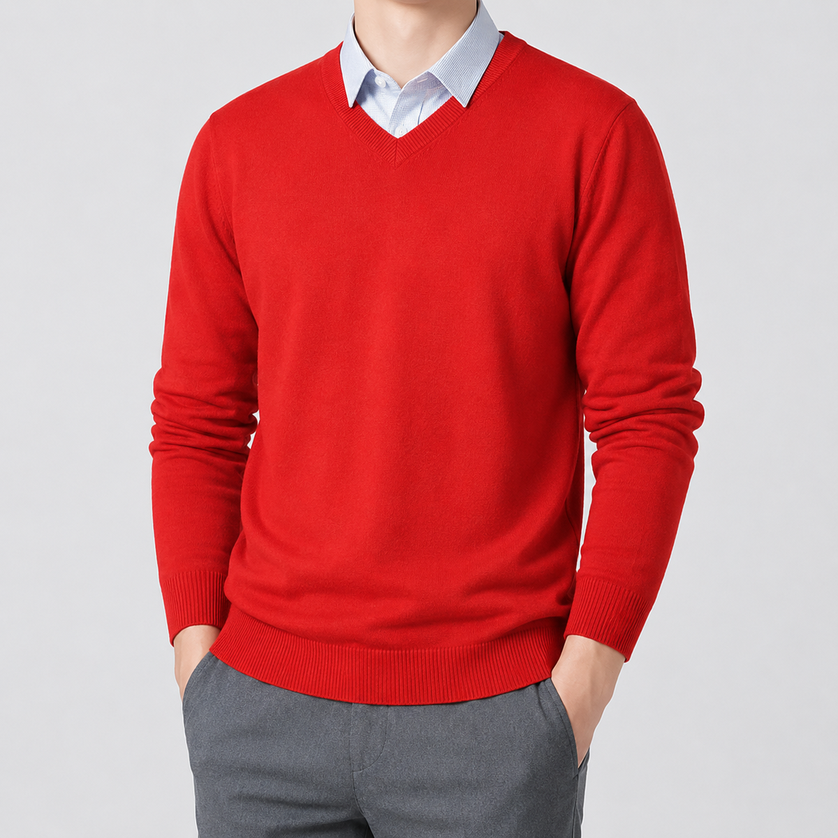 Men’s V Neck Jumper – Classic Knitted Long Sleeve Pullover