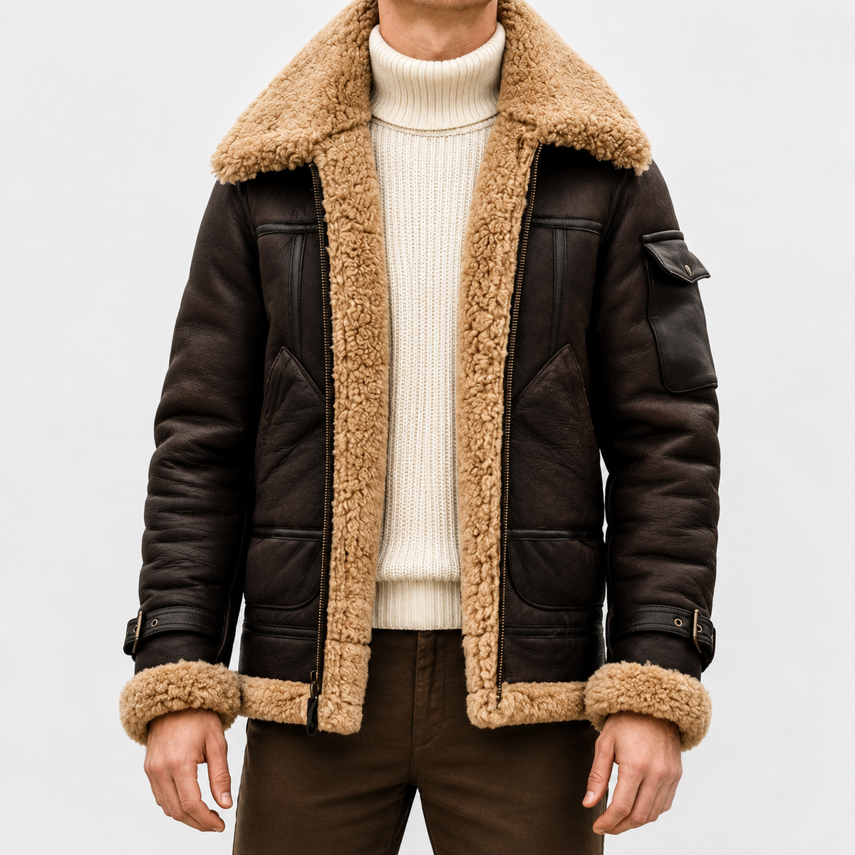 Men’s Leather Jacket – Faux Fur Lined Winter Coat with Thick Imitation Leather