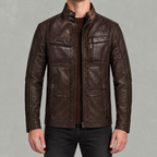Men’s Leather Jacket – Winter Fleece-Lined Motorcycle Jacket with Zip Pockets