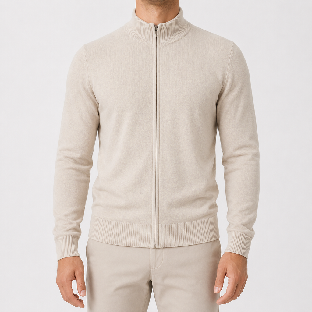 Men’s Zip Up Cardigan – Stand Collar Knitted Casual Jumper
