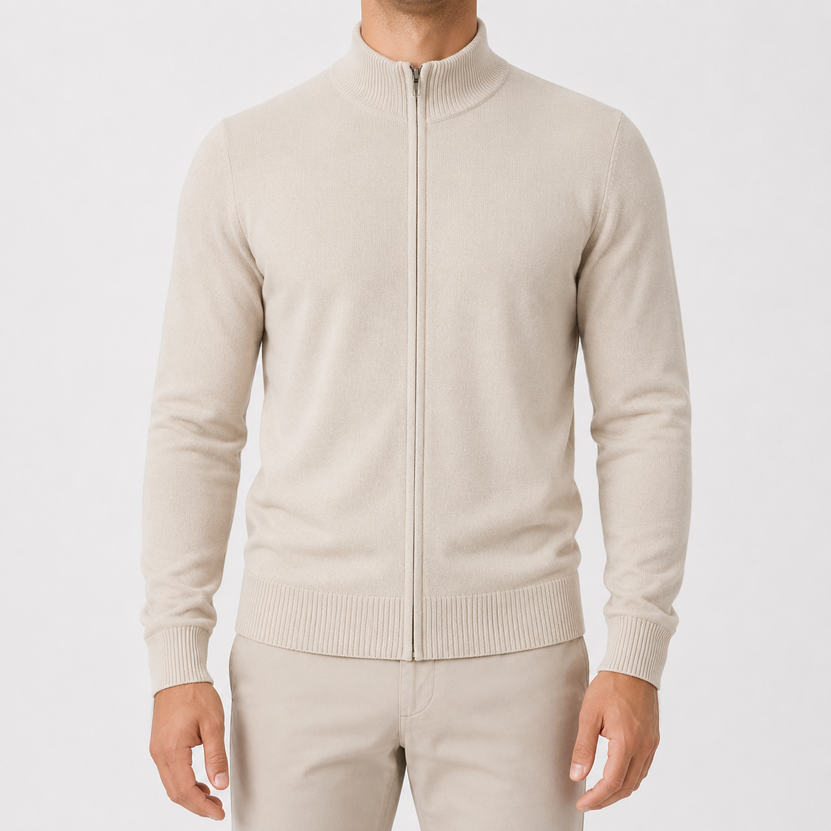 Men’s Zip Up Cardigan – Stand Collar Knitted Casual Jumper