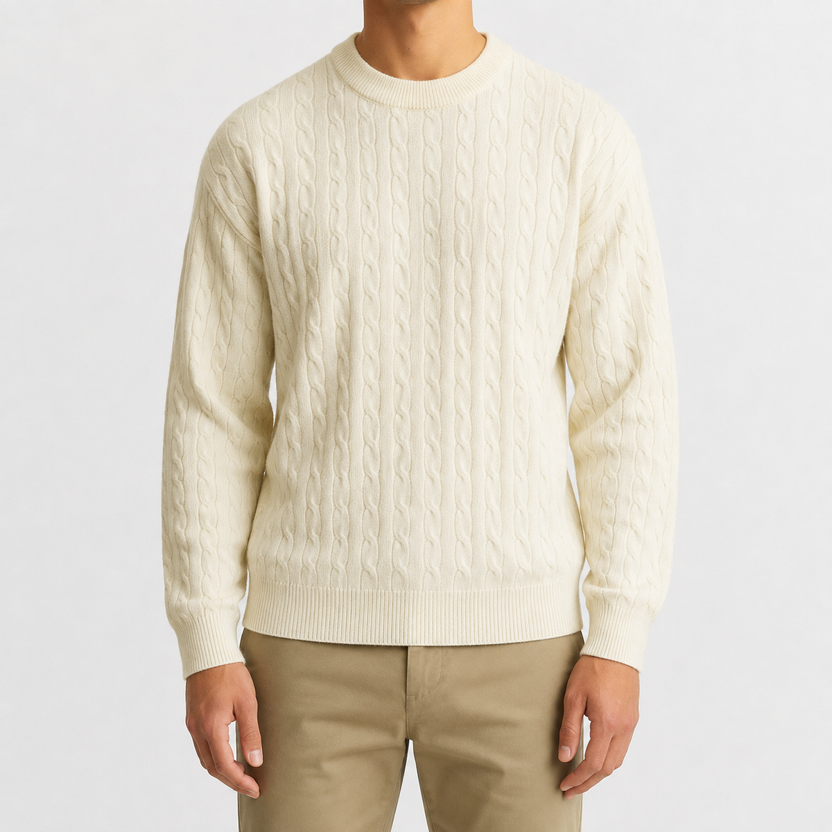 Men’s Cable Knit Jumper – Textured Knitted Long Sleeve Pullover