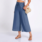 Women’s Wide Leg Trousers – Cropped Capri Trousers with Elasticated Waist and Pockets