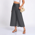 Women’s Wide Leg Trousers – Cropped Capri Trousers with Elasticated Waist and Pockets