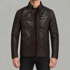 Men’s Leather Jacket – Winter Fleece-Lined Motorcycle Jacket with Zip Pockets