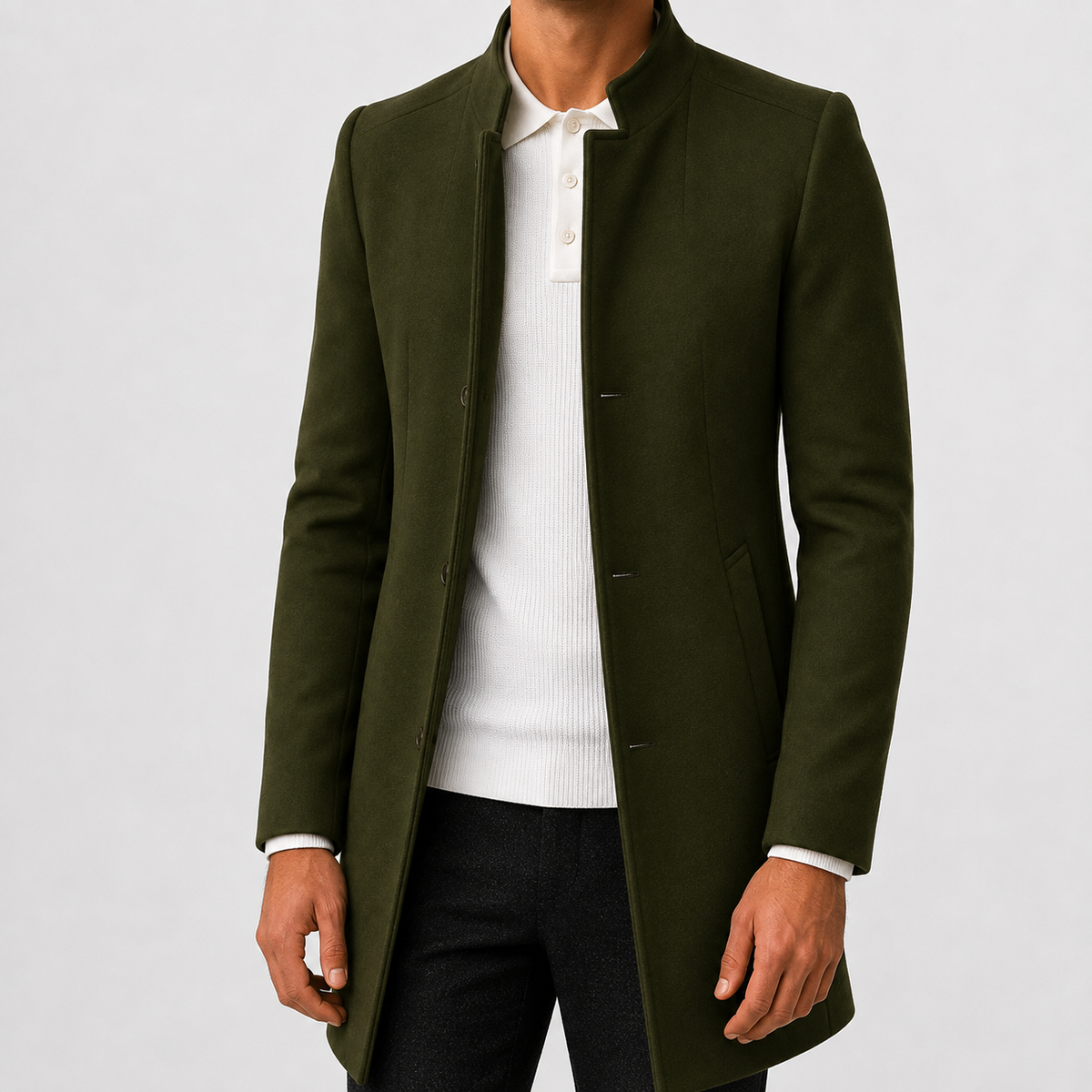 Men’s Overcoat – Slim Fit Solid Colour Long Coat for Smart Casual Wear
