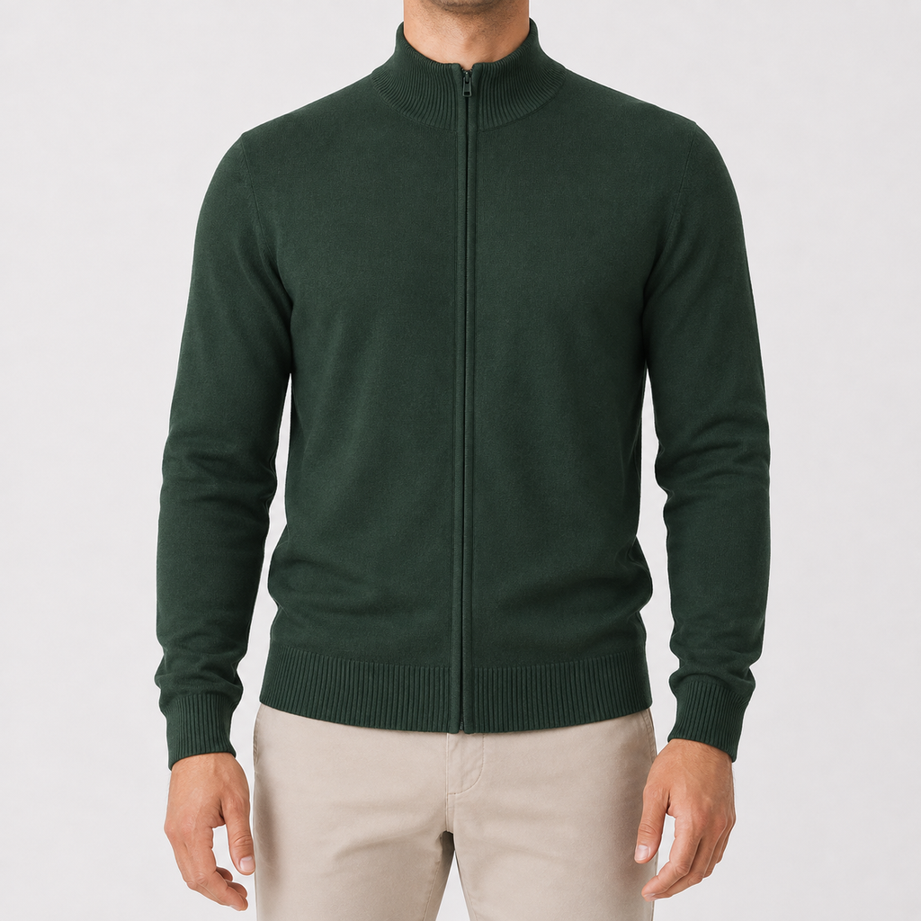 Men’s Zip Up Cardigan – Stand Collar Knitted Casual Jumper