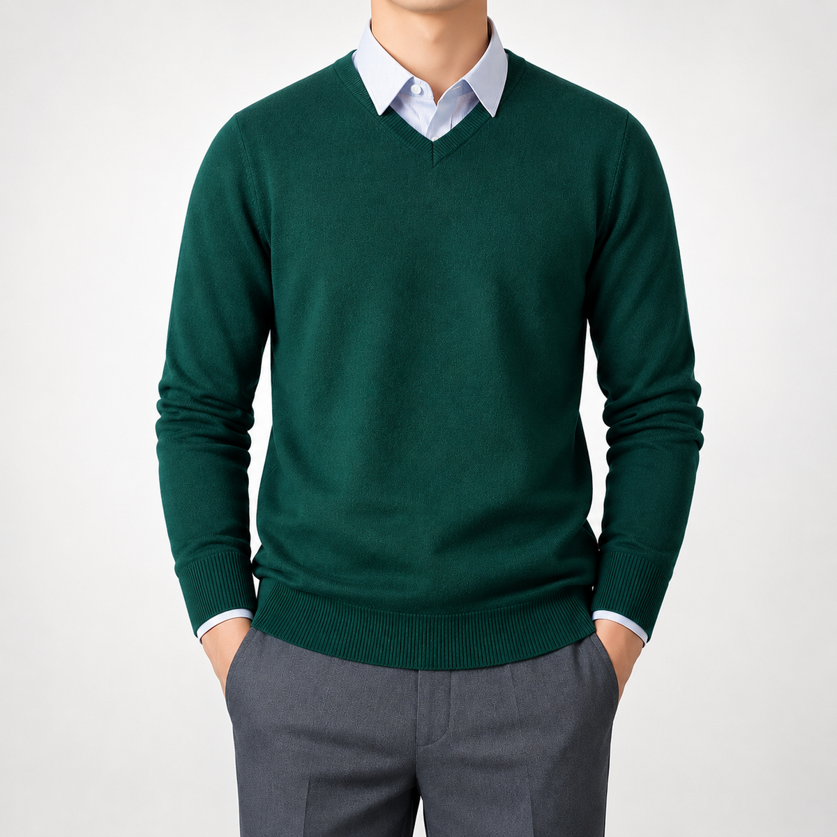Men’s V Neck Jumper – Classic Knitted Long Sleeve Pullover