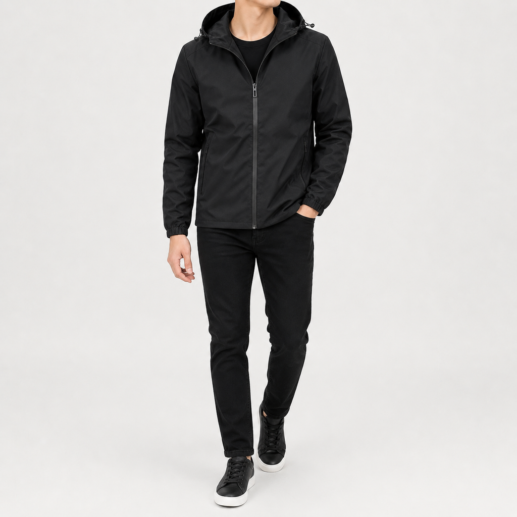 Men’s Waterproof Jacket – Hooded Casual Raincoat with Long Sleeves