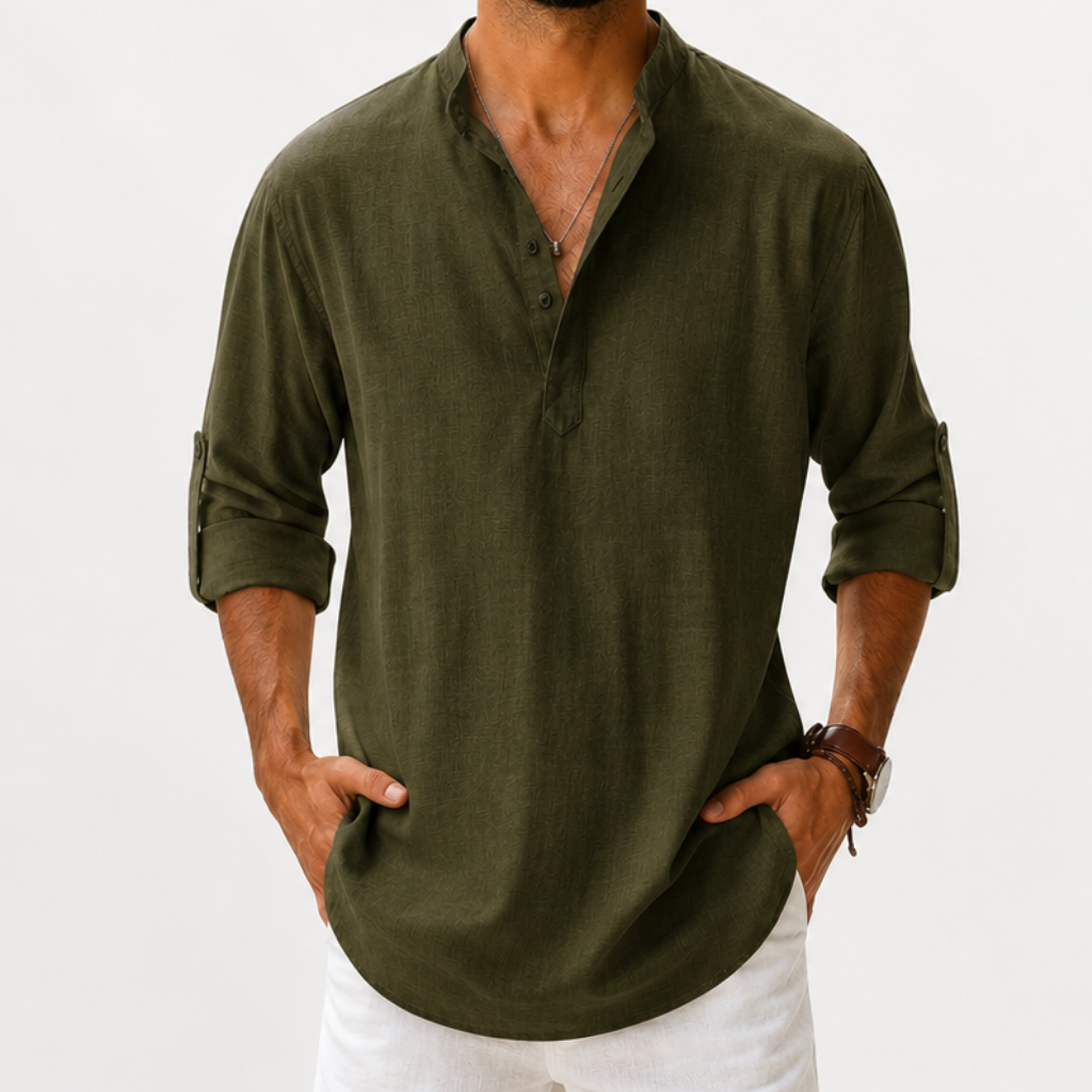 Men’s Linen Shirt – Loose Fit Long Sleeve Cotton Linen Casual Shirt