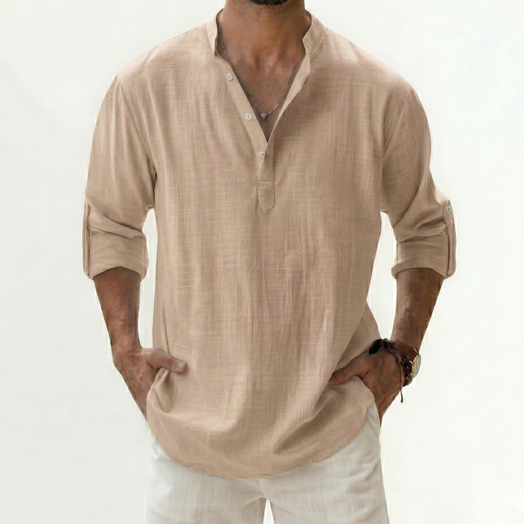 Men’s Linen Shirt – Loose Fit Long Sleeve Cotton Linen Casual Shirt