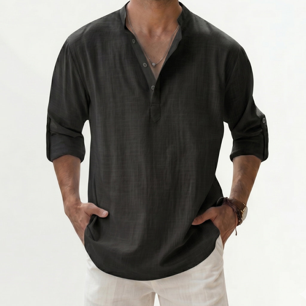 Men’s Linen Shirt – Loose Fit Long Sleeve Cotton Linen Casual Shirt