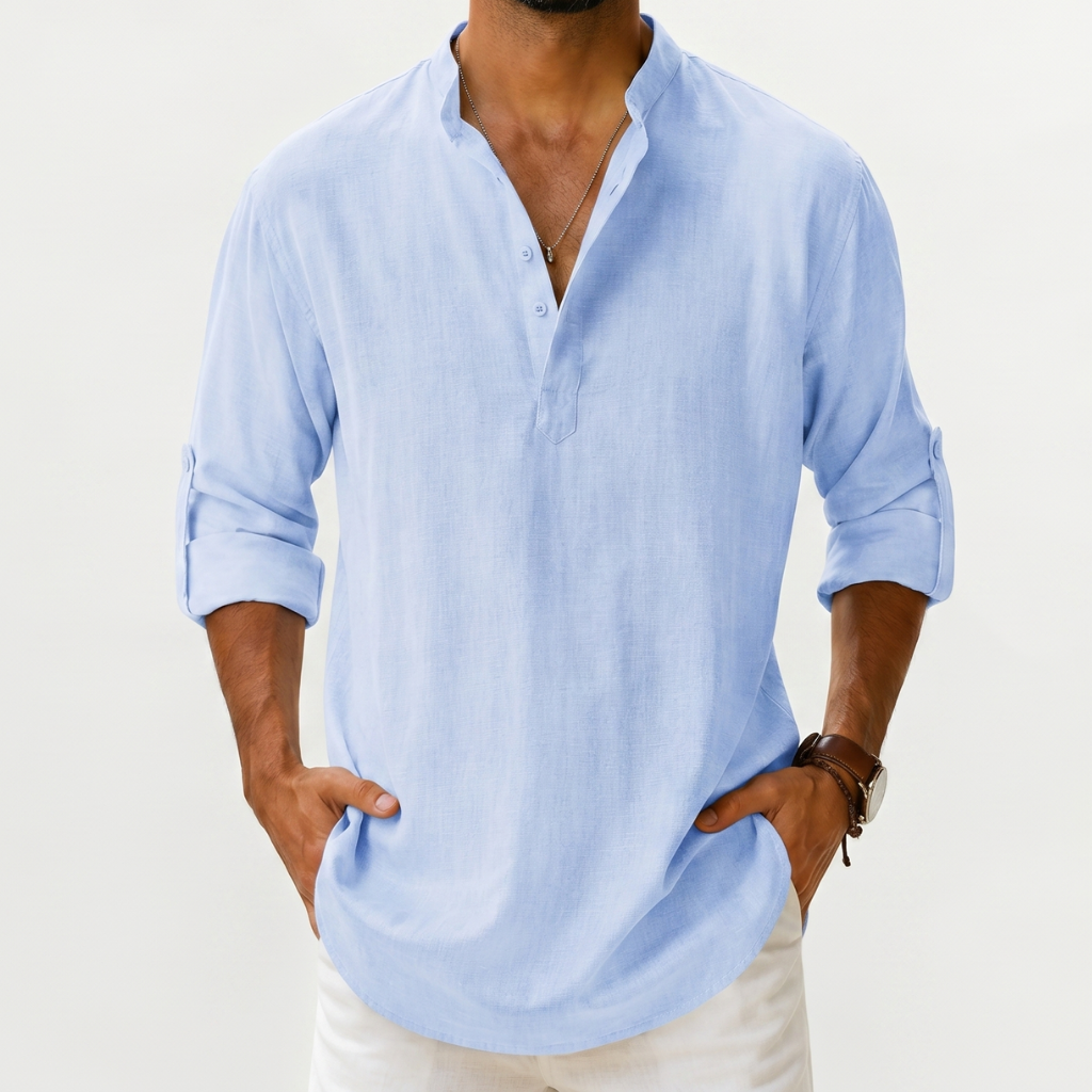 Men’s Linen Shirt – Loose Fit Long Sleeve Cotton Linen Casual Shirt