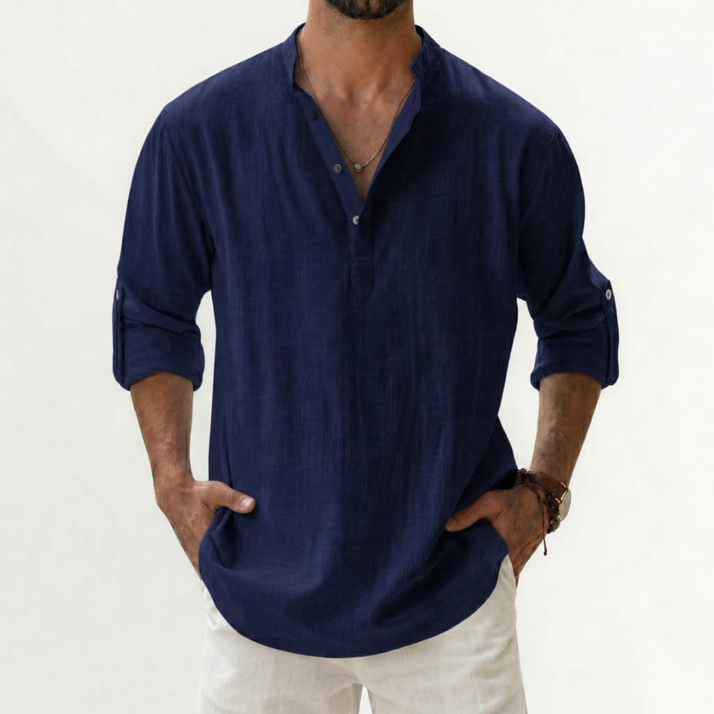 Men’s Linen Shirt – Loose Fit Long Sleeve Cotton Linen Casual Shirt