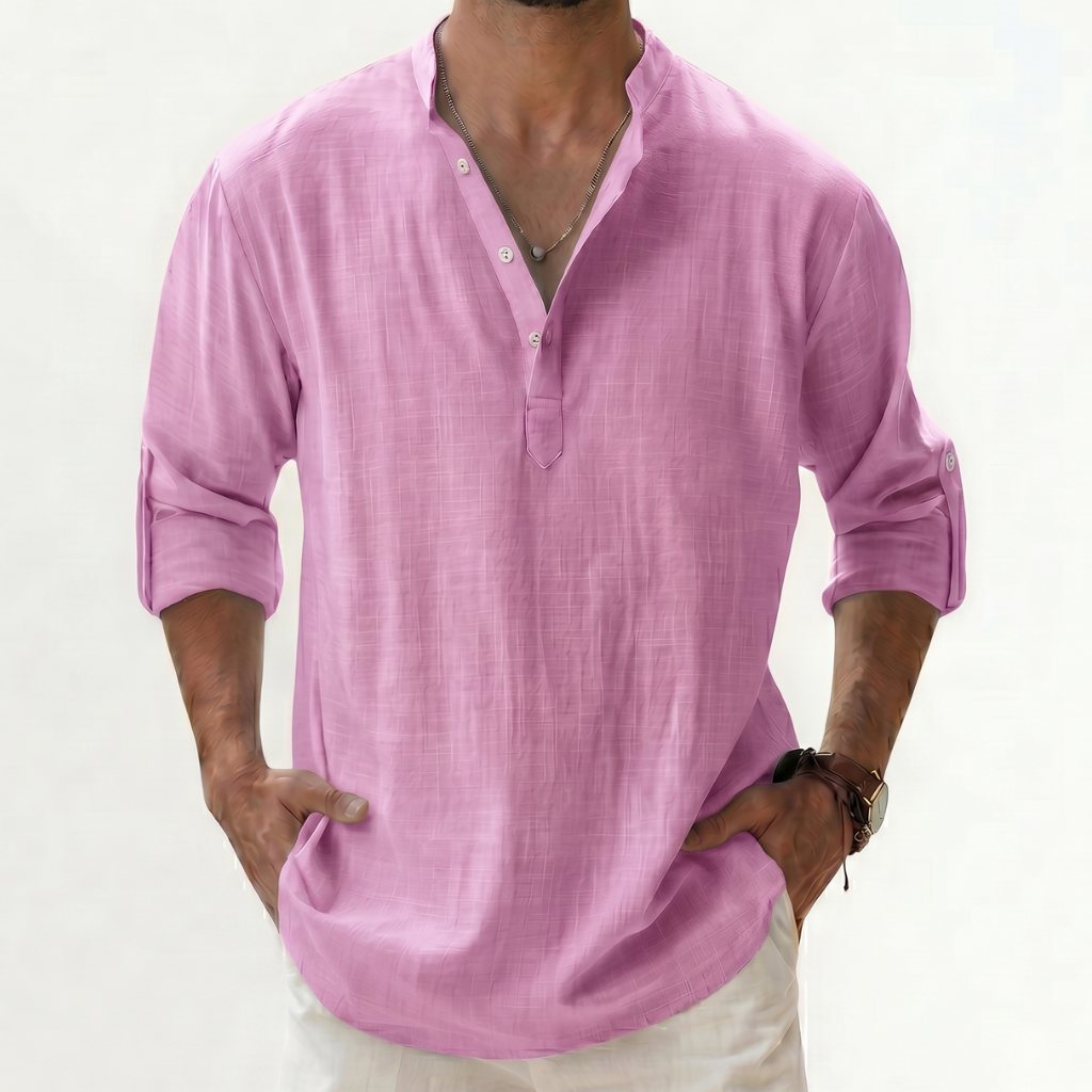 Men’s Linen Shirt – Loose Fit Long Sleeve Cotton Linen Casual Shirt