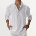 Men’s Linen Shirt – Loose Fit Long Sleeve Cotton Linen Casual Shirt