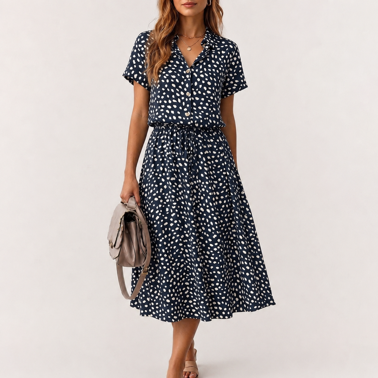 Women's Polka Dot Short Sleeve Maxi Dress