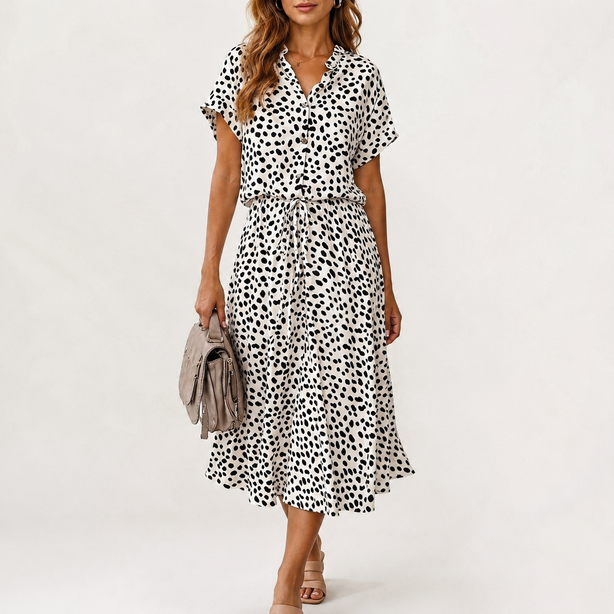 Women's Polka Dot Short Sleeve Maxi Dress